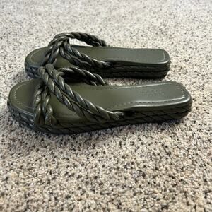 ASOS Braided Platform Slide Slip On Sandals Dark Green Size 9.5